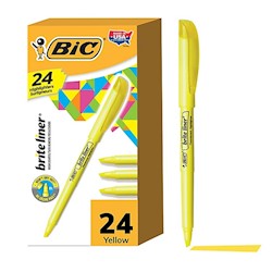 HIGHLIGHTERS, BIC, STICK, CHISEL TIP, YELLOW, 24/CT LARGE