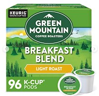 COFFEE, LIGHT ROAST, GREEN MOUNTAIN, BREAKFAST BLEND, KEURIG K-CUP PODS, 96/CT MAIN