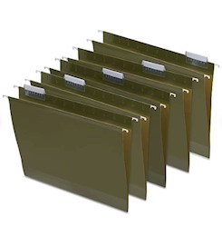 FILE FOLDERS, HANGING, REINFORCED, 2" EXPANSION, 1/5 CUT TAB, LETTER SIZE, GREEN, 25/CT LARGE
