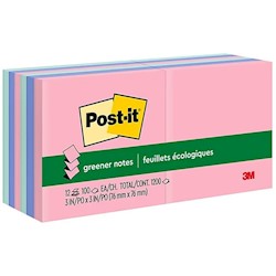 STICKY NOTES, POST-IT, 3" X 3", ASSORTED COLORS, 100 SHEETS/PAD, 12 PADS/CT LARGE