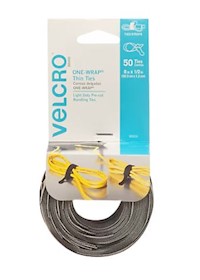 CABLE TIES, VELCRO, THIN, 1/2" X 8", BLACK/GREY, 50/CT MAIN