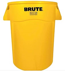 TRASH CAN, RUBBERMAID BRUTE, ROUND, VENTING CHANNELS, YELLOW, 44 GALLON LARGE