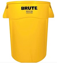 TRASH CAN, RUBBERMAID BRUTE, ROUND, VENTING CHANNELS, YELLOW, 44 GALLON MAIN
