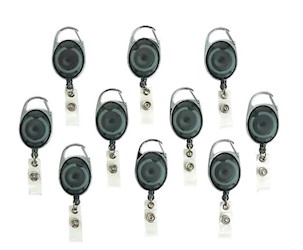 CARABINER BADGE REELS, METAL, STAPLES, RETRACTABLE, SMOKE, 30", 10/CT LARGE