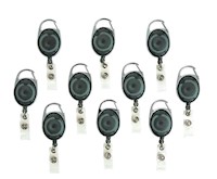 CARABINER BADGE REELS, METAL, STAPLES, RETRACTABLE, SMOKE, 30", 10/CT MAIN