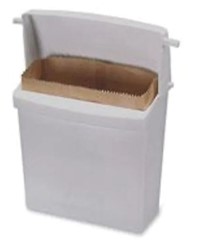 SANITARY NAPKIN RECEPTACLE, WHITE, RUBBERMAID, 12 1/2" X 5 1/4" X 10 3/4" MAIN