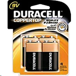 9 VOLT, DURACELL, COPPERTOP, ALKALINE, 4/PK LARGE