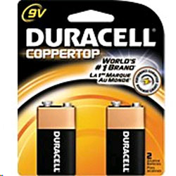 BATTERIES, 9 VOLT, DURACELL, COPPERTOP, ALKALINE, 2/CT LARGE