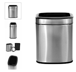 OPEN TOP TRASH CAN, "SLIM", 2.6 GAL, ALPINE INDUSTRIES, BRUSHED STAINLESS STEEL LARGE