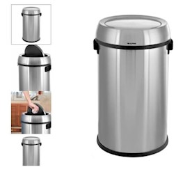 SWING-TOP LID TRASH CAN, 17 GAL, ALPINE INDUSTRIES, STAINLESS STEEL LARGE