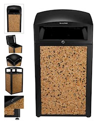 TRASH CONTAINER, EXTERIOR, RUGGED 40-GAL, ALL-WEATHER, STONE PANELS LARGE