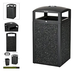 TRASH CONTAINER, EXTERIOR, RUGGED 40-GAL, ALL-WEATHER, GRAY STONE PANELS & ASH TRAY LARGE
