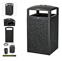 TRASH CONTAINER, EXTERIOR, RUGGED 40-GAL, ALL-WEATHER, GRAY STONE PANELS & ASH TRAY MAIN