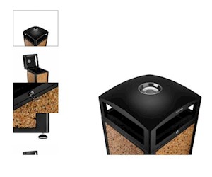 TRASH CONTAINER, EXTERIOR, RUGGED 40-GAL, ALL-WEATHER, STONE PANELS & ASH TRAY LARGE