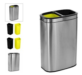 DUAL COMPARTMENT OPEN TOP TRASH CAN, 10.5 GAL, ALPINE IND, BRUSHED STAINLESS STEEL LARGE