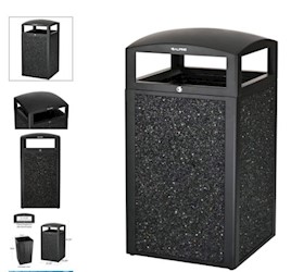 TRASH CONTAINERS, EXTERIOR, 40 GAL, RUGGED ALL-WEATHER w/GRAY STONE PANELS LARGE