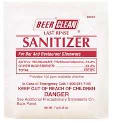DISHWASHER RINSE, SANITIZER DETERGENT, CHLORINE, BEER CLEAN, 0.25 OZ PACKETS, 100 PACKETS/CT LARGE