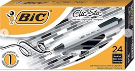 PEN, BALLPOINT, BIC CLIC STIC RETRACTABLE, MEDIUM POINT, 1.0mm, BLACK INK, 24/PK THUMBNAIL