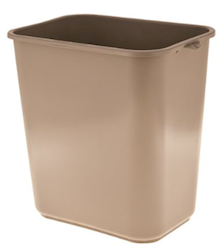 WASTEBASKET, 28 QT, BEIGE, PLASTIC, OFFICE-STYLE WITH HANDY BAG CLIP LARGE