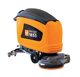 AUTO SCRUBBER, 34", LARGE, 1855 XD, TASKI SWINGO, W/ FLOODED WET CELL BATTERY, INTELLITRAIL LARGE