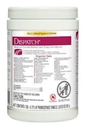 DISINFECTANT WIPES, DISPATCH, HOSPITAL CLEANER, WITH BLEACH, 8/CT LARGE