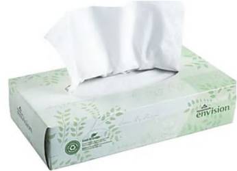 FACIAL TISSUES, 2-PLY, ENVISION, FLAT-BOX, 100 TISSUES PER BOX, 30 BOXES/CT LARGE