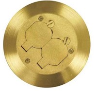 FLOOR BOX COVER, STEEL CITY, 5 3/4 IN DIA, BRASS DUPLEX RECEPTACLE MAIN