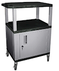 3 SHELVES TUFFY AV CART W/BLACK LEGS, CABINET & ELECTRICAL ATTACHMENT, H WILSON, BLACK THUMBNAIL