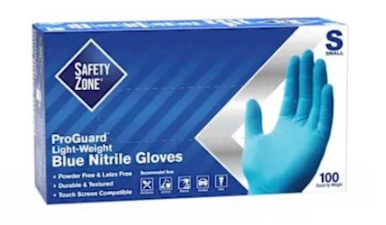 DISPOSABLE GLOVES, SAFETY ZONE, NITRILE, POWDER-FREE, BLUE, S, 100 GLOVES/CT LARGE