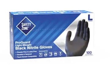 DISPOSABLE GLOVES, SAFETY ZONE, NITRILE, POWDER-FREE, BLACK, L, 100 GLOVES/CT LARGE