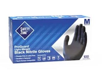 DISPOSABLE GLOVES, SAFETY ZONE, NITRILE, POWDER-FREE, BLACK, M, 100 GLOVES/CT LARGE
