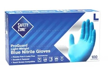 DISPOSABLE GLOVES, SAFETY ZONE, BLUE, NITRILE, POWDER-FREE, L, 100/CT LARGE