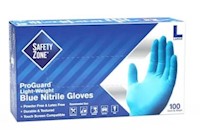 DISPOSABLE GLOVES, SAFETY ZONE, BLUE, NITRILE, POWDER-FREE, L, 100/CT THUMBNAIL
