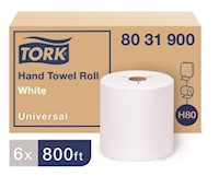 PAPER TOWELS, HARDWOUND, TORK, WHITE, 800 FT/ROLL, 6 ROLLS/CT MAIN