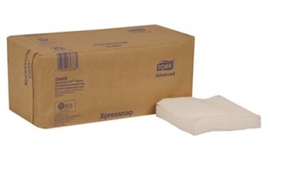 NAPKINS, CAF WHITE, TORK ADVANCED, WITH OVERALL EMBOSS, INTERFOLD, DISPENSER, 500 NAPKINS/PK, 12 PA LARGE