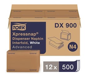 NAPKINS, WHITE, TORK ADVANCED, WITH OVERALL EMBOSS, INTERFOLD, DISPENSER, 500 NAPKINS/CT, 12 PACKS/C LARGE