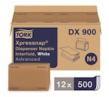 NAPKINS, WHITE, TORK ADVANCED, WITH OVERALL EMBOSS, INTERFOLD, DISPENSER, 500 NAPKINS/CT, 12 PACKS/C THUMBNAIL