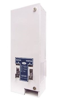 DISPENSER, FEMININE HYGIENE DUAL PRODUCT, DISPENSES FOR FREE, HOSPECO #1, WHITE MAIN