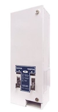 DISPENSER, FEMININE HYGIENE DUAL PRODUCT, 25 CENT CHARGE, HOSPECO #1, WHITE MAIN