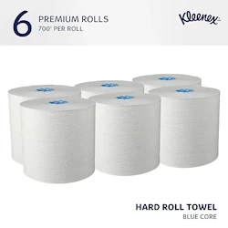 PAPER TOWELS, HARDWOUND, RECYCLED, 1-PLY, WHITE, KLEENEX, 700 FT/ROLL, 6 ROLLS/CT (25637) LARGE