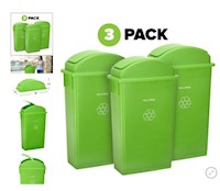 TRASH CAN, 23 GALLON, SLIM PROFILE, w/DOME LID, LIME GREEN, PACK OF 3 MAIN