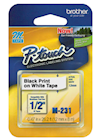 LABEL MAKER TAPE, BROTHER M231, 0.47"W, BLACK ON WHITE THUMBNAIL