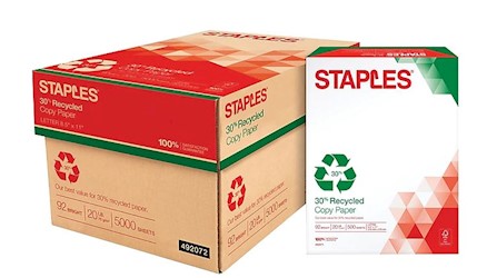 PAPER, STAPLES, 30% RECYCLED, 8.5X11, 20LBS, WHITE, 5000 SHEETS/CT LARGE