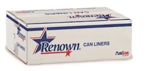 60 GALLON, 22 MIC, 38" X 60", RENOWN, BLACK, 25 BAGS/ROLL, 6 ROLLS/CT THUMBNAIL