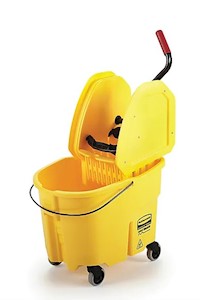 BUCKET/WRINGER COMBO UNIT, 35 QT., WAVEBRAKE 2.0, DOWN-PRESS, YELLOW, RUBBERMAID MAIN