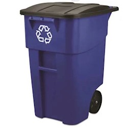 RECYCLING CAN, WHEELED, WITH LID, BLUE, RUBBERMAID, 50 GALLON LARGE