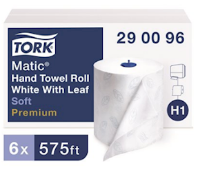 PAPER TOWELS, HARDWOUND, TORK PREMIUM, SOFT WHITE WITH BLUE LEAF, 2-PLY, 726 SHEETS/ROLL, 6 ROLLS/CT LARGE