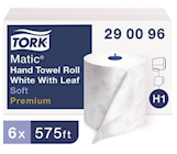 PAPER TOWELS, HARDWOUND, TORK PREMIUM, SOFT WHITE WITH BLUE LEAF, 2-PLY, 726 SHEETS/ROLL, 6 ROLLS/CT THUMBNAIL
