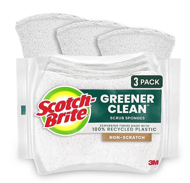 SPONGE, SCOTCH-BRITE, NON-SCRATCH, GREENER CLEAN, NATURAL FIBER, 3/PK MAIN