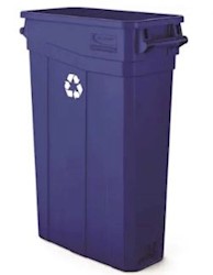 RECYCLING BIN, BLUE, SUNCAST COMMERCIAL, RESIN, SLIM, WITH HANDLES, 23 GALLON LARGE